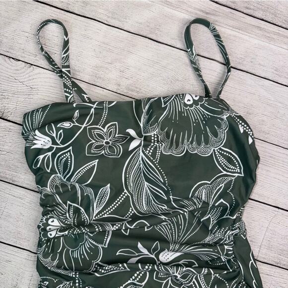 CUPSHE NWT Green & White Floral Print Shirred Cutout One Piece Swim Suit Medium - Picture 6 of 10